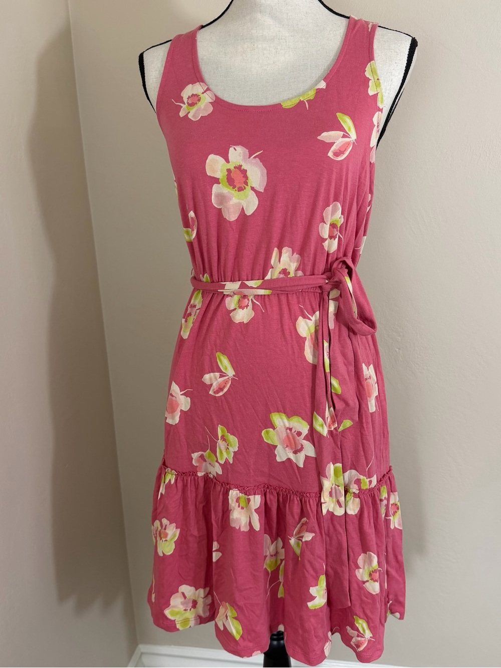 Lauren Conrad Pink Floral Crochet Back Dress Sleeveless Racerback Size XS